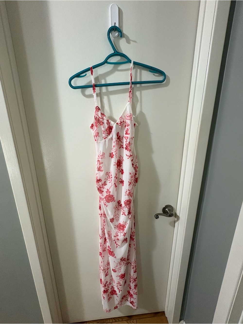 Urban Planet White Maxi Dress with Red Floral Print